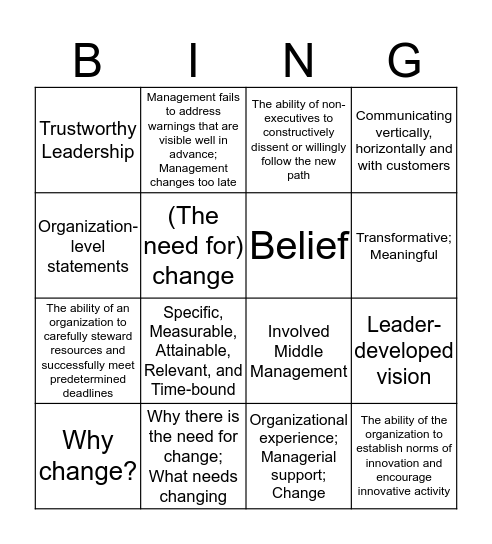 Chapter 4 (Part 1) Bingo Card