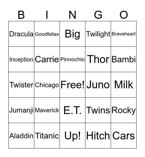 Movie Bingo Card