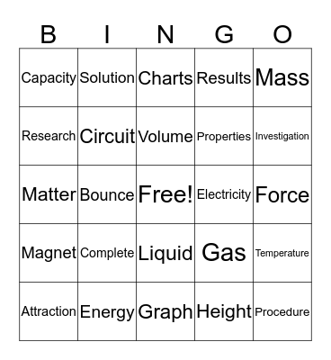 Science Bingo Card