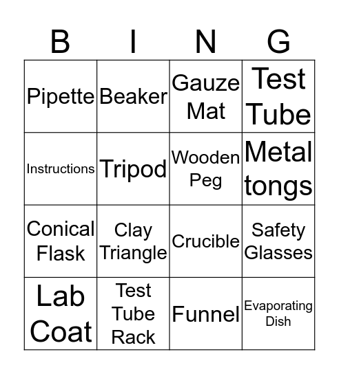 Scientific Equipment Bingo Card