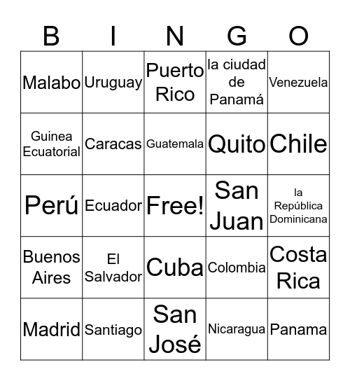 Spanish-Speaking Countries Bingo! Bingo Card