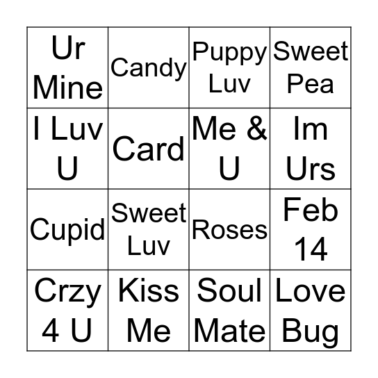 Valentine's Blingo Bingo Card