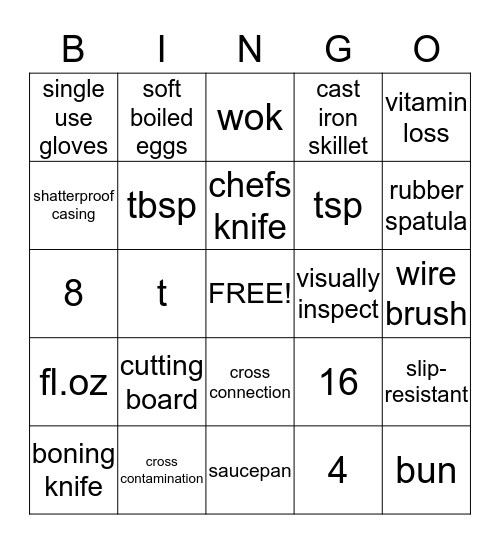 Culinary Bingo Card