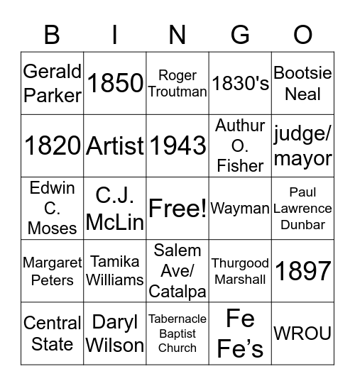 Dayton's Black History Bingo!  Bingo Card