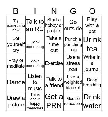 Coping Skills Bingo Card