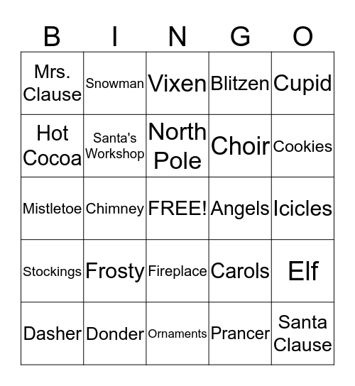 Room 17 Winter Bingo Card