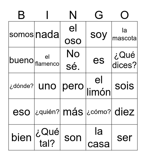 Hoofdstuk 4 ¿Qué es? Bingo Card