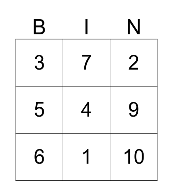 Number Bingo Card