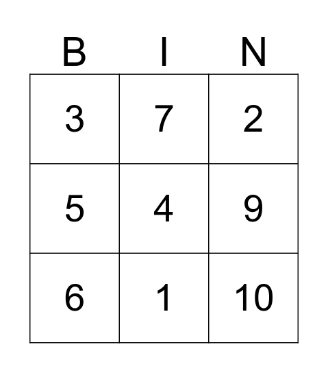 Number Bingo Card