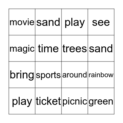 At the park  Bingo Card