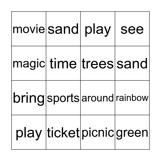 At the park  Bingo Card