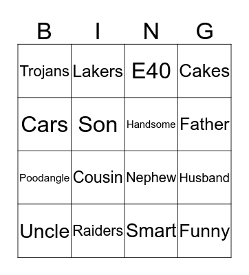 Johnathan's Birthday Bingo Card