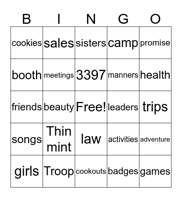 Girl Scout Bingo Card