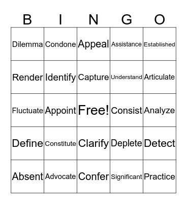 Vocabulary Bingo Card