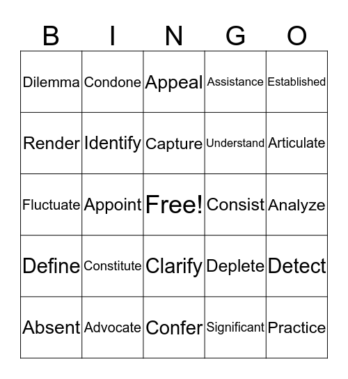 Vocabulary Bingo Card