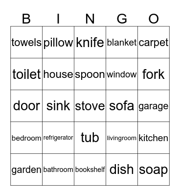 Parts of the house Bingo Card