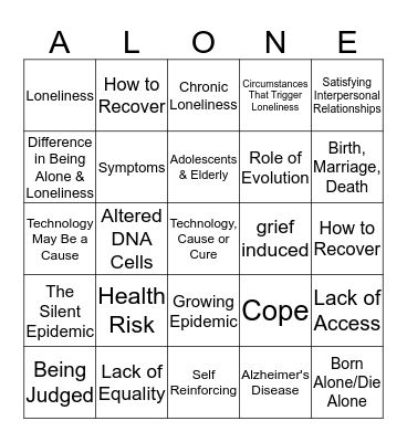 Loneliness  Bingo Card