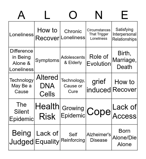 Loneliness  Bingo Card