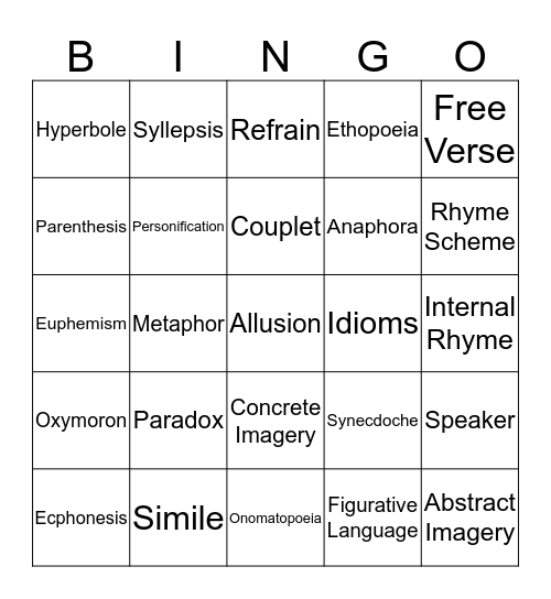 Figurative Language Bingo Card