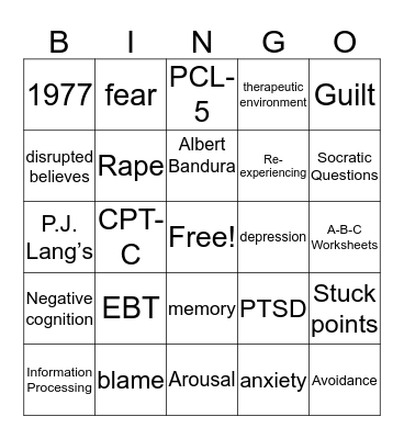 Cognitive Processing Therapy  Bingo Card
