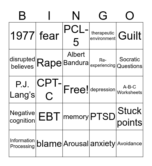 Cognitive Processing Therapy  Bingo Card