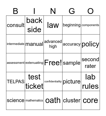 TELPAS Bingo Card