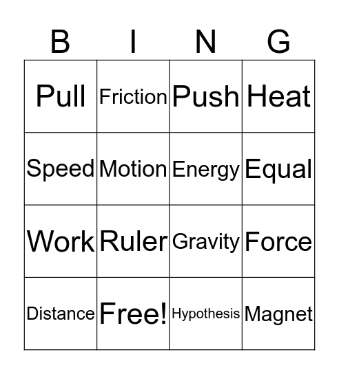 Forces and Motion Bingo Card