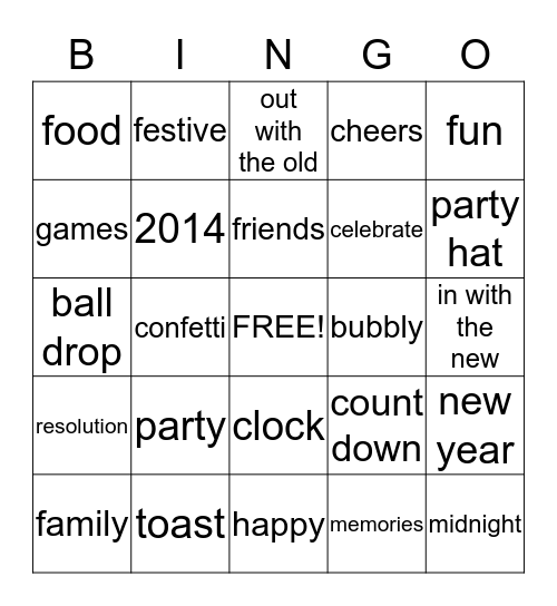 New Year's Eve Bingo! Bingo Card