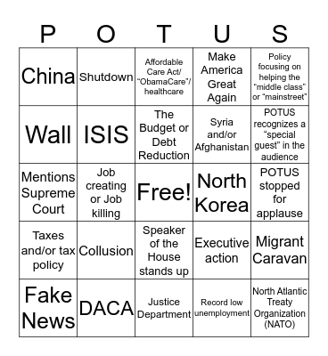 State of the Union Bingo Card