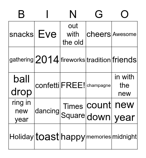 New Year's Eve Bingo! Bingo Card