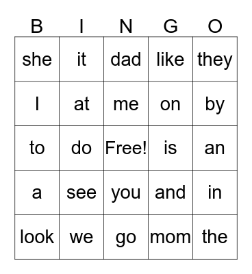 By Heart Word Bingo Card