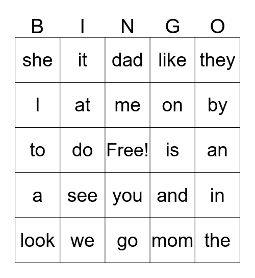 By Heart Word Bingo Card