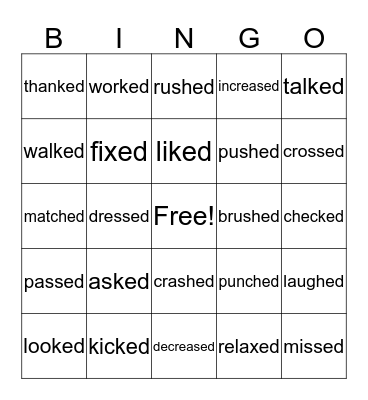 Past Tense 'ed' verbs 't' sound Bingo Card