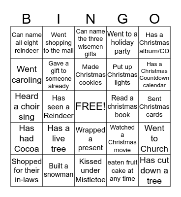 Christmas Bingo Card