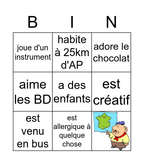 Je cherche quelqu'un qui Bingo Card