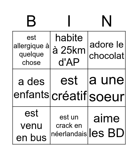 Je cherche quelqu'un qui Bingo Card