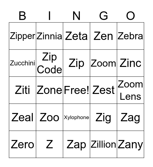ZZZzzzzzzz Bingo Card
