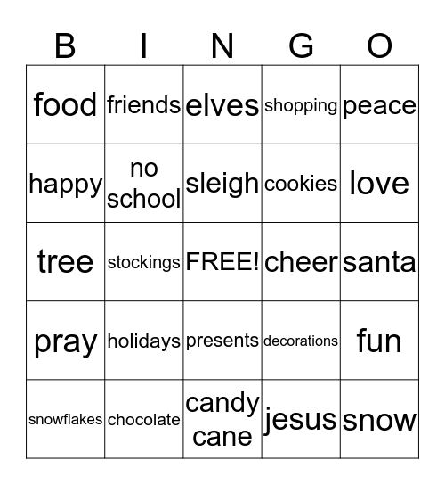 christmas bingo Card