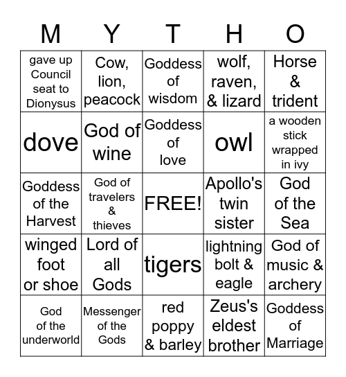 Greek Mythology Bingo Card