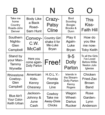 BB14 Country Time! Bingo Card
