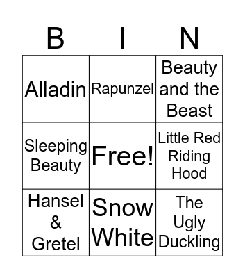 Fairy Tale Bingo Card