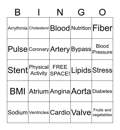 Cardiac Rehab! Bingo Card