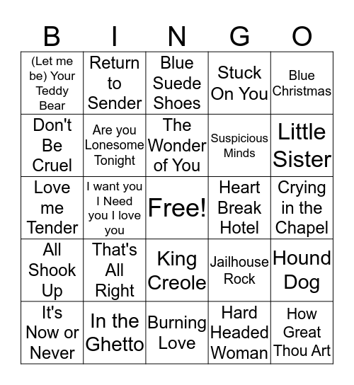 BB15 ELVIS! Bingo Card
