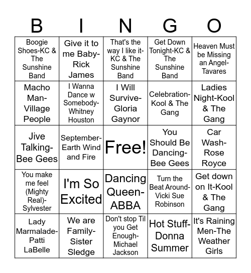 BB17 Disco Fever Bingo Card