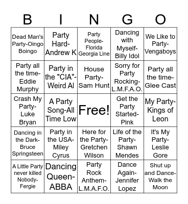 BB18 Dance/Party Bingo Card
