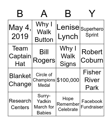March for Babies Bingo Card
