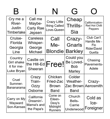 BB19 "C" Songs Bingo Card