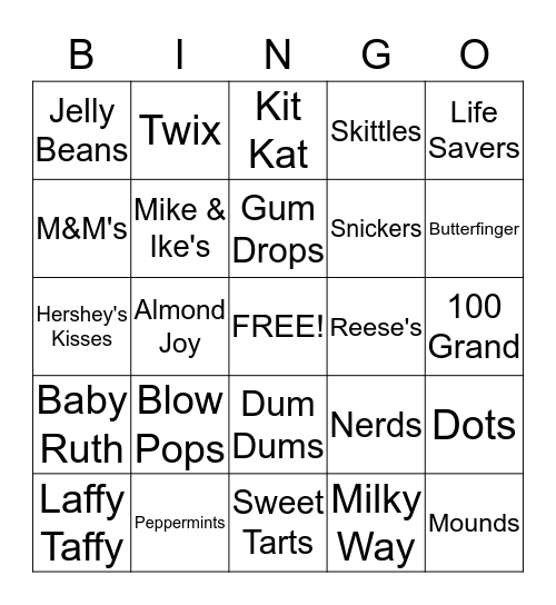 Candyland Bingo Card