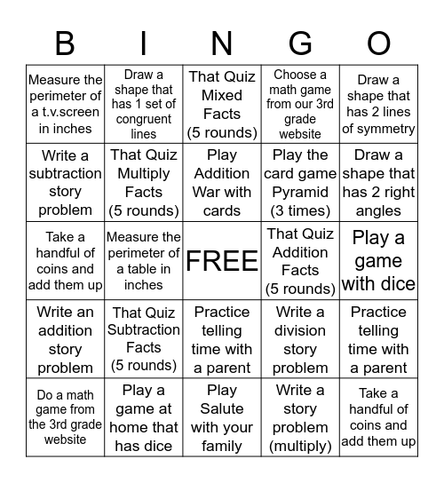 Math Bingo Card