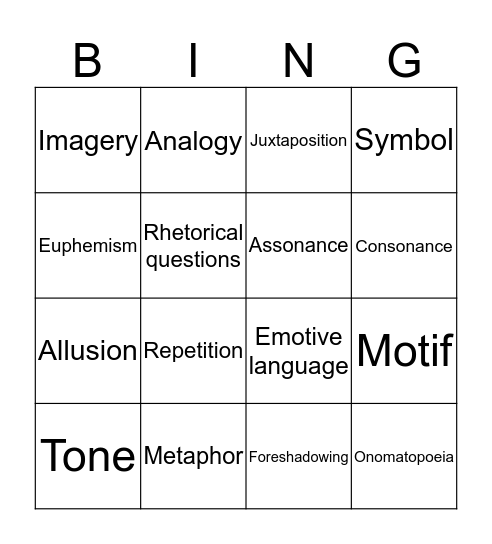 Literary Devices Bingo Card